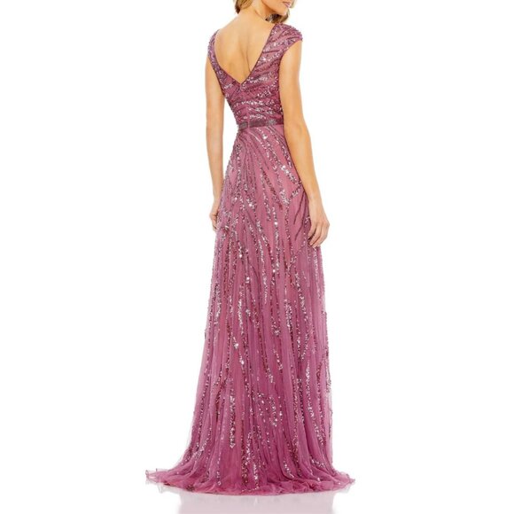 Mac Duggal 5445 Size 8 Pink Beaded Sequined Embellished Long Maxi Gown Dress - Picture 4 of 4